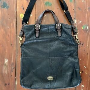 Black Leather Fossil Tote Bag Purse